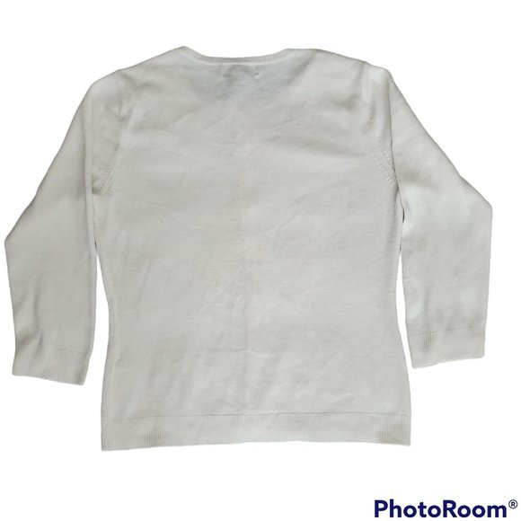 New York & Company Button-Front Flower Applique Cardigan Sweater White Small - Picture 3 of 10